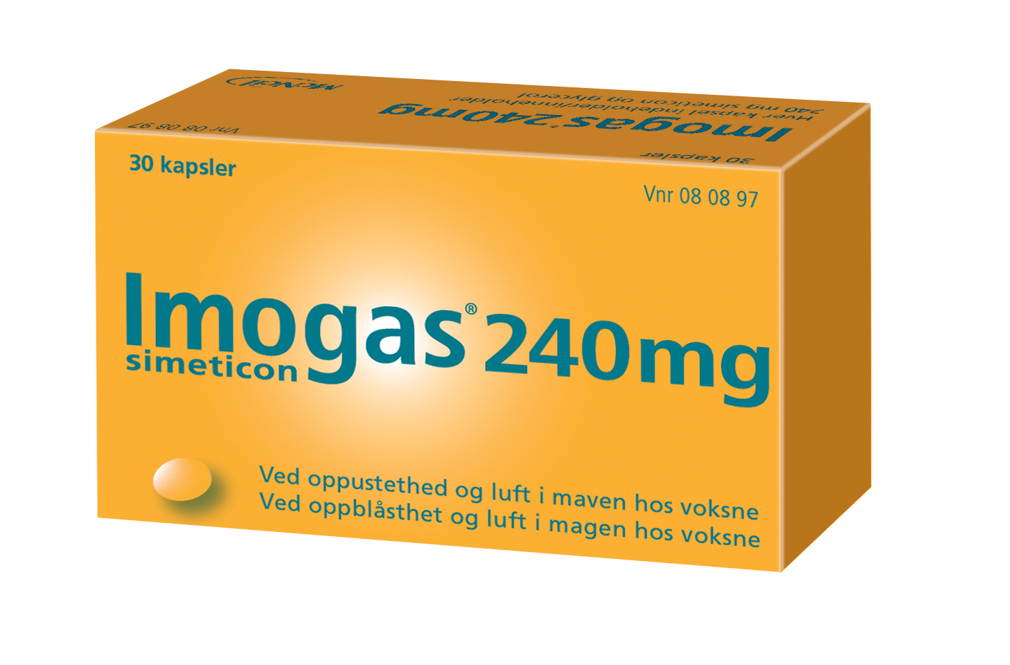 Imogas 240 mg, 30 kapsler ved oppblåsthet og luft i magen hos voksne Imogas 240 mg, 30 kapsler ved oppblåsthet og luft i magen hos voksne